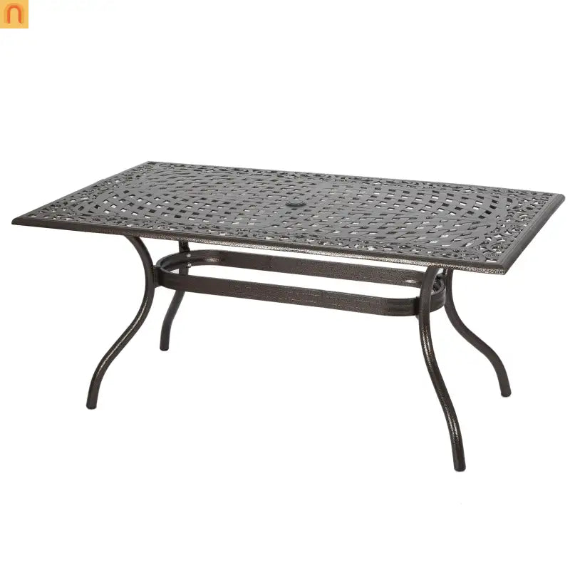 Outdoor Dining Table Cast Aluminum Bronze Floral Lattice 67in