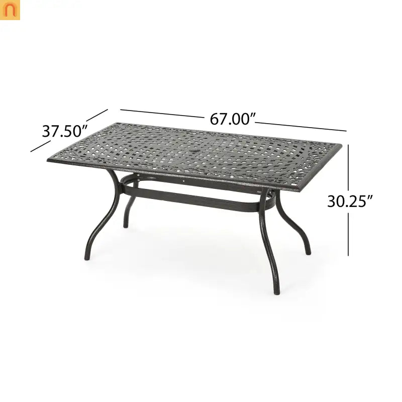 Outdoor Dining Table Cast Aluminum Bronze Floral Lattice 67in