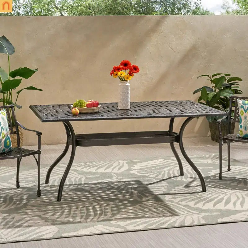Outdoor Dining Table Cast Aluminum Bronze Floral Lattice 67in