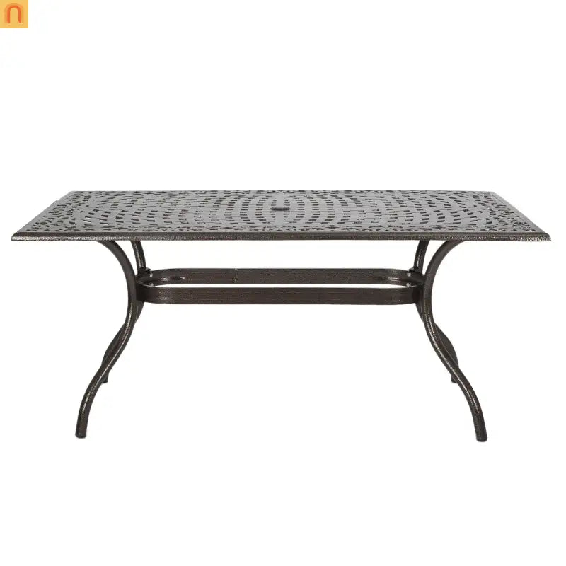 Outdoor Dining Table Cast Aluminum Bronze Floral Lattice 67in