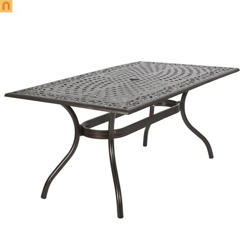 Outdoor Dining Table Cast Aluminum Bronze Floral Lattice 67in