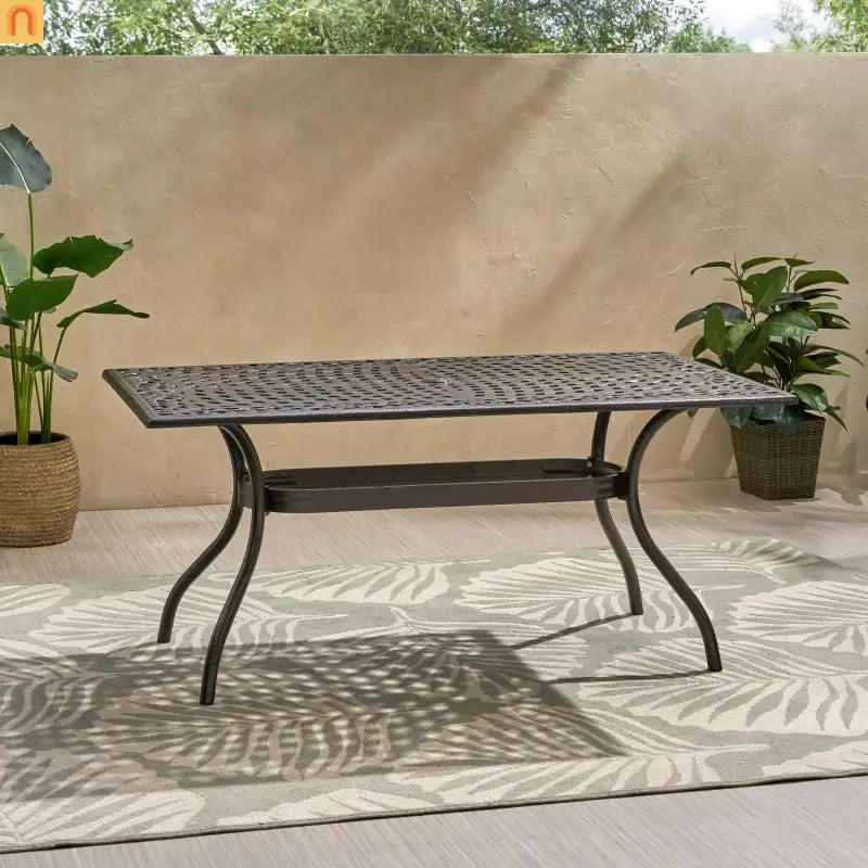 Outdoor Dining Table Cast Aluminum Bronze Floral Lattice 67in