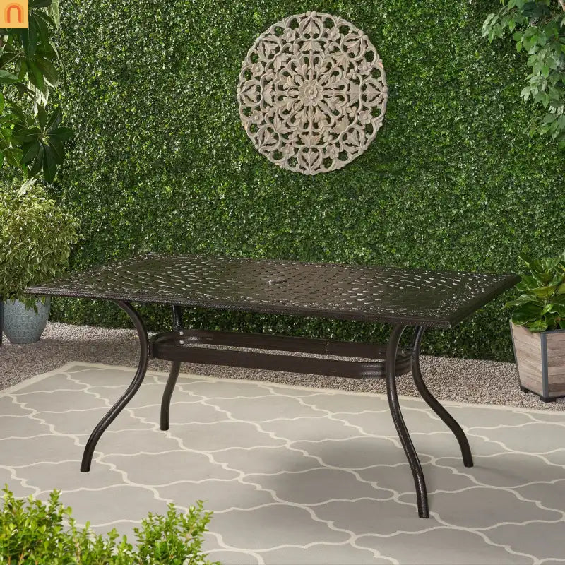 Outdoor Dining Table Cast Aluminum Bronze Floral Lattice 67in