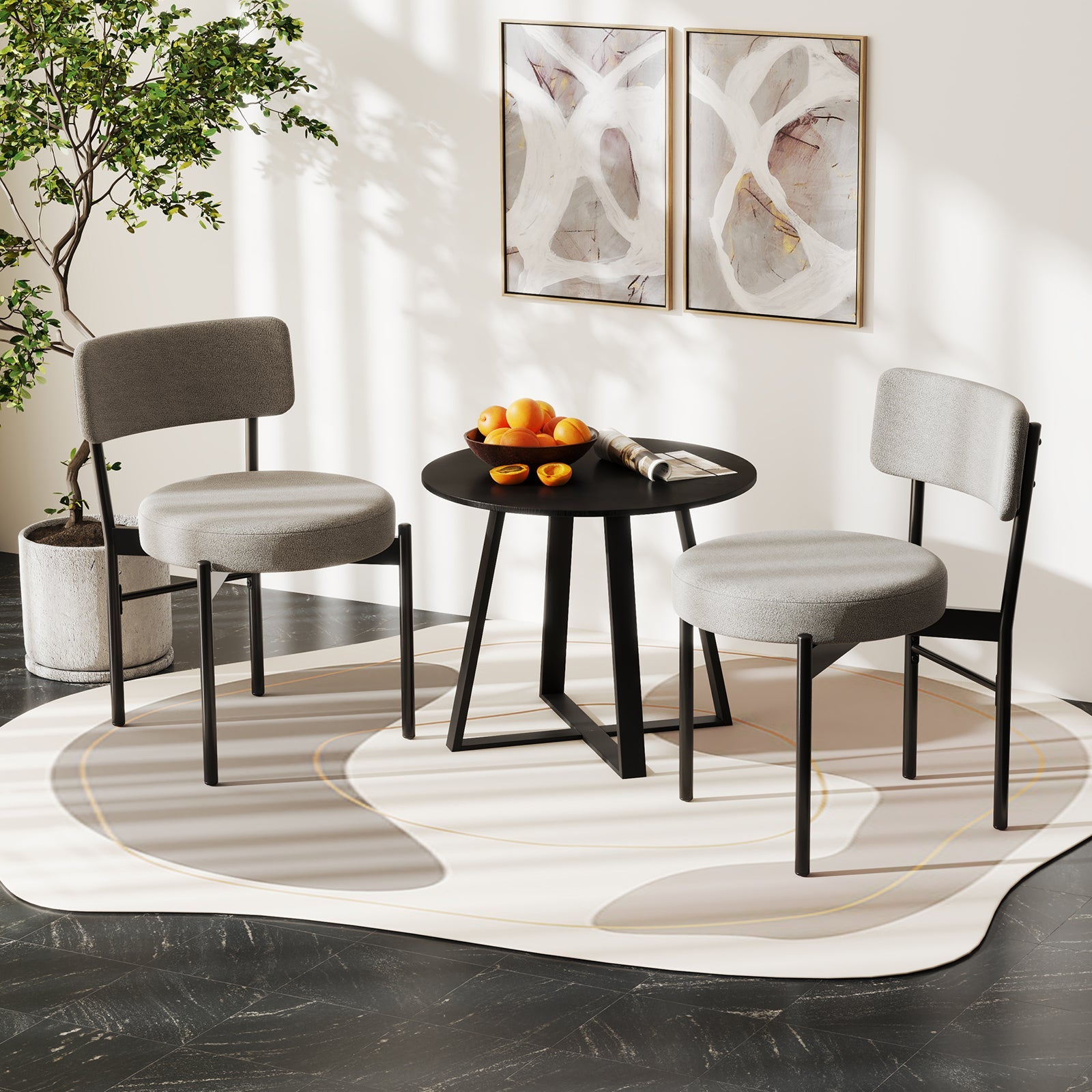 Dining Chair Set of 2 with Curved Backrest and Padded Seat