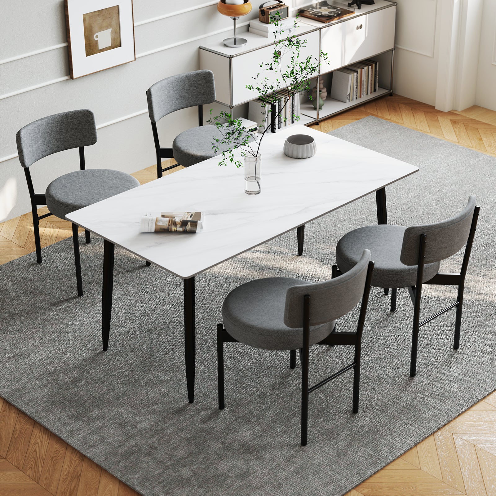 Dining Chair Set of 2 with Curved Backrest and Padded Seat