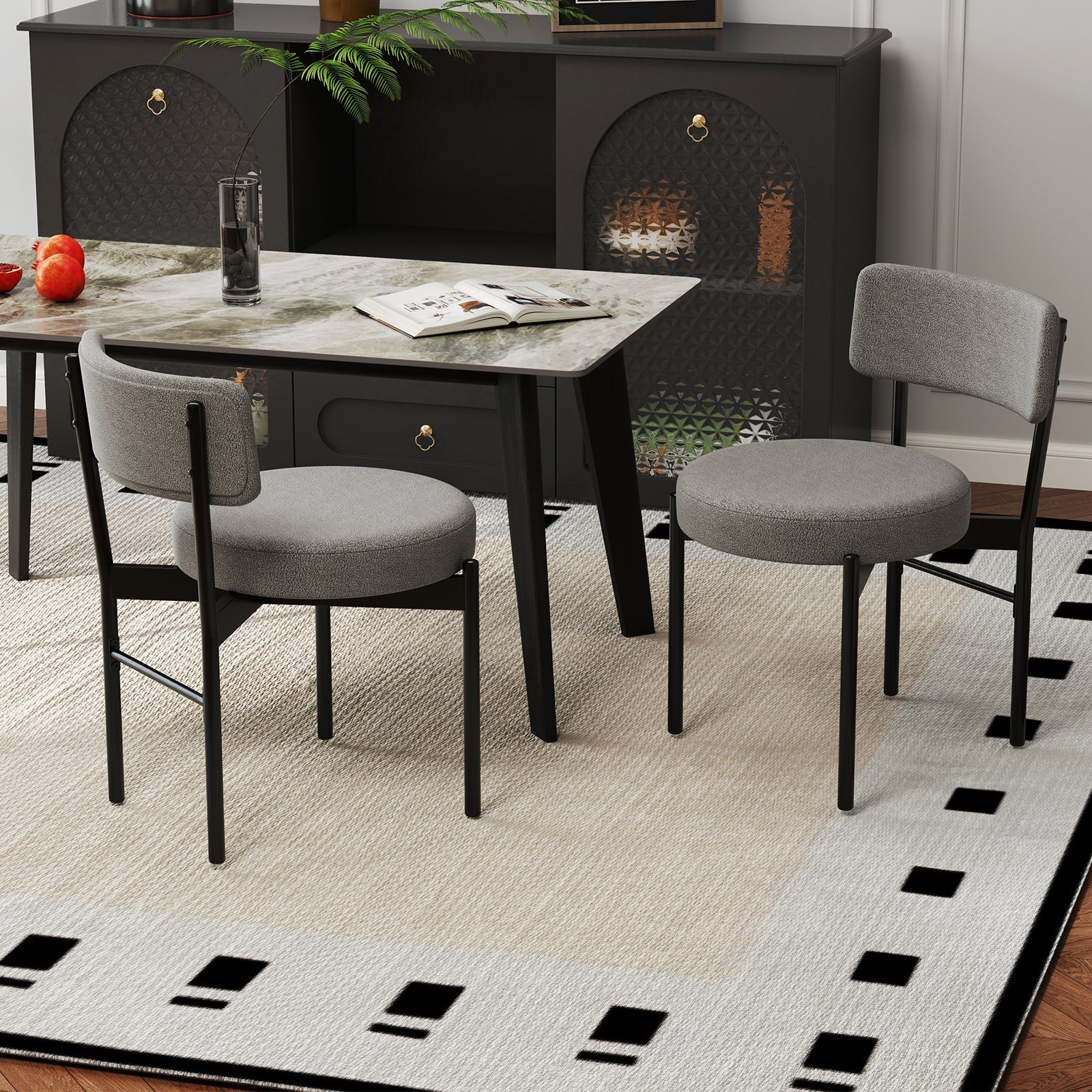 Dining Chair Set of 2 with Curved Backrest and Padded Seat