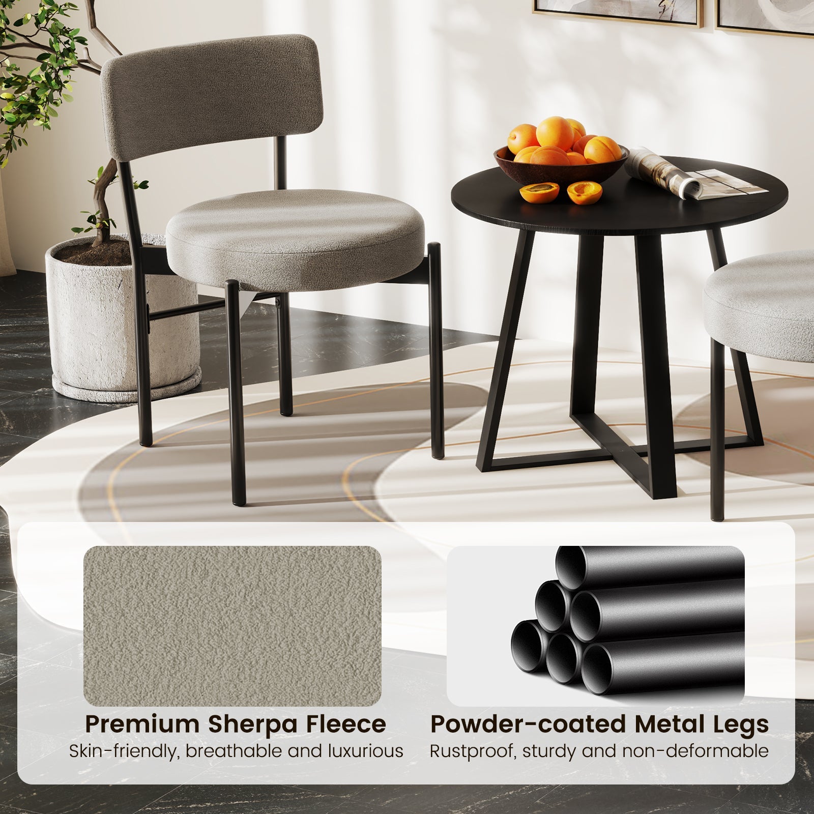 Dining Chair Set of 2 with Curved Backrest and Padded Seat