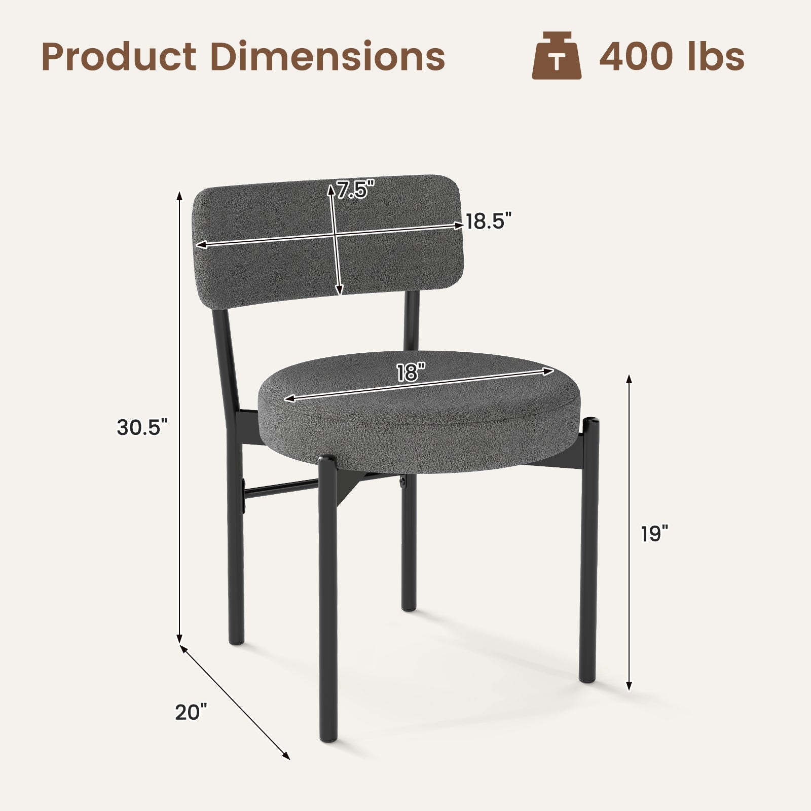Dining Chair Set of 2 with Curved Backrest and Padded Seat
