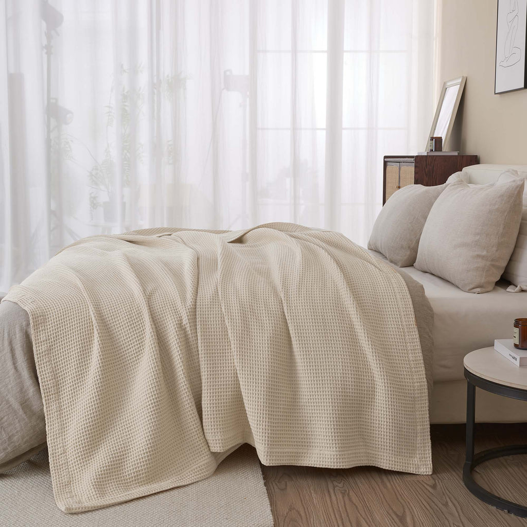 100% Cotton Waffle Weave Blanket - Mikala Collection