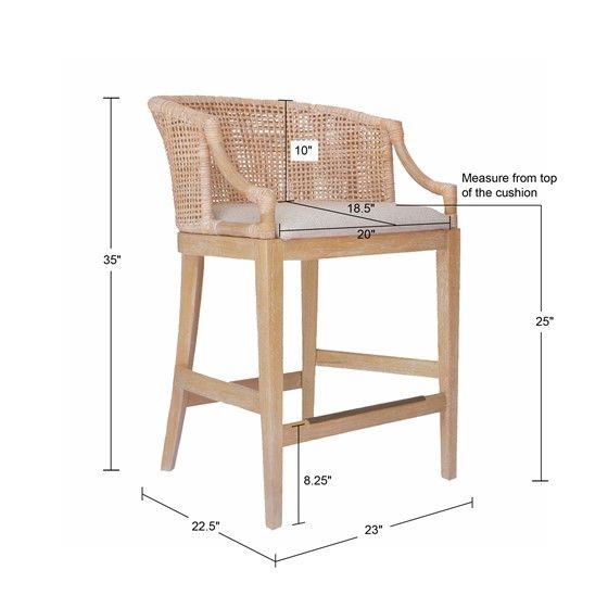 Elegant Rattan Counter or Bar Stool 25-Inch Height - Handcrafted Design for Comfortable Seating