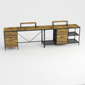 Industrial L Shaped Desk With Power Hub With 6 Drawers And Adjustable Monitor Stands - Brown