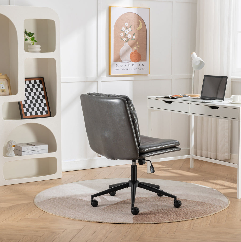 Office Chair Swivel Criss-Cross PU Leather Gray Iron Base Adjustable Height