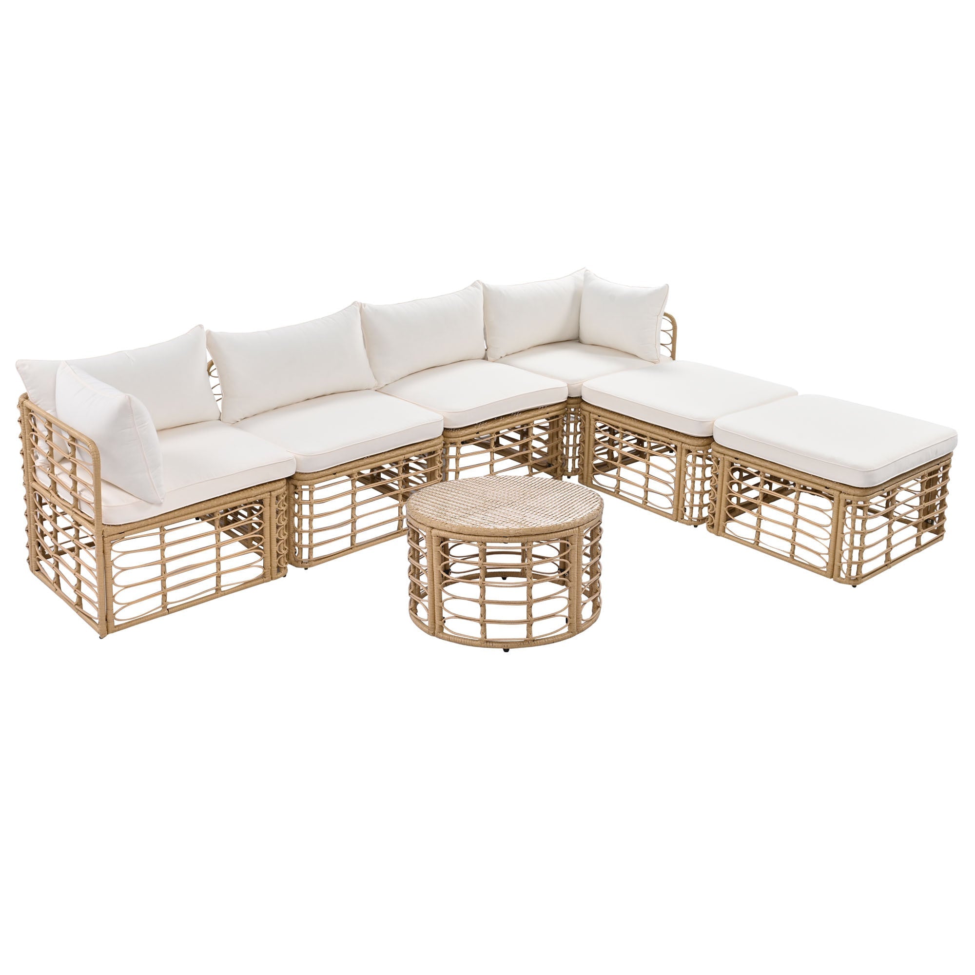 7 Pieces Outdoor Patio Furniture, All-Weather Rattan Sectional Sofa Set with