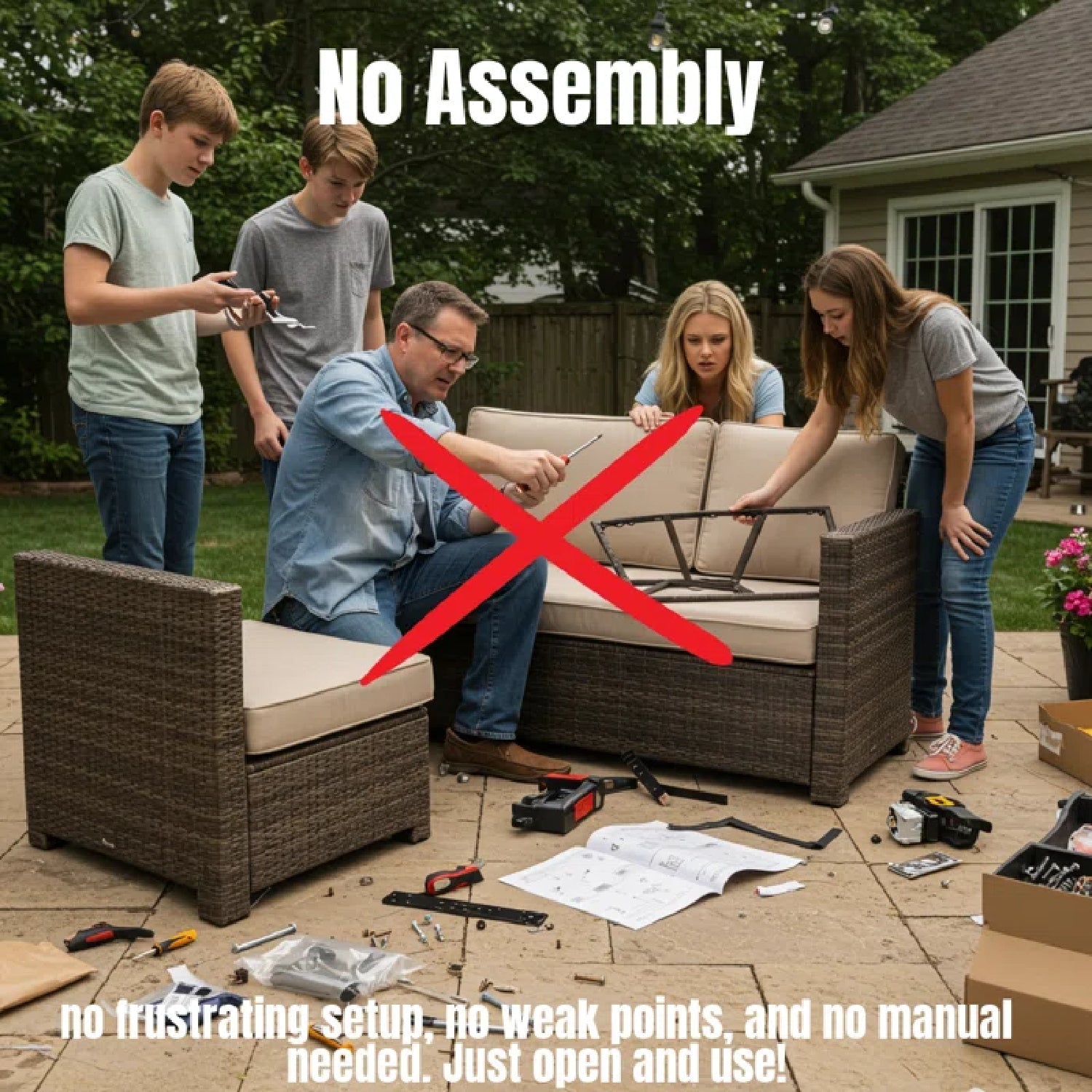 Outdoor Sectional Set HDPE Wicker Gray 8 Piece Seats 6