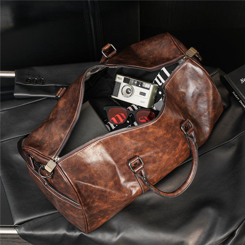 Men's Casual Travel Tote Bag - Large Capacity PU Leather Gym Duffle Bag for Fitness & Weekend Trips