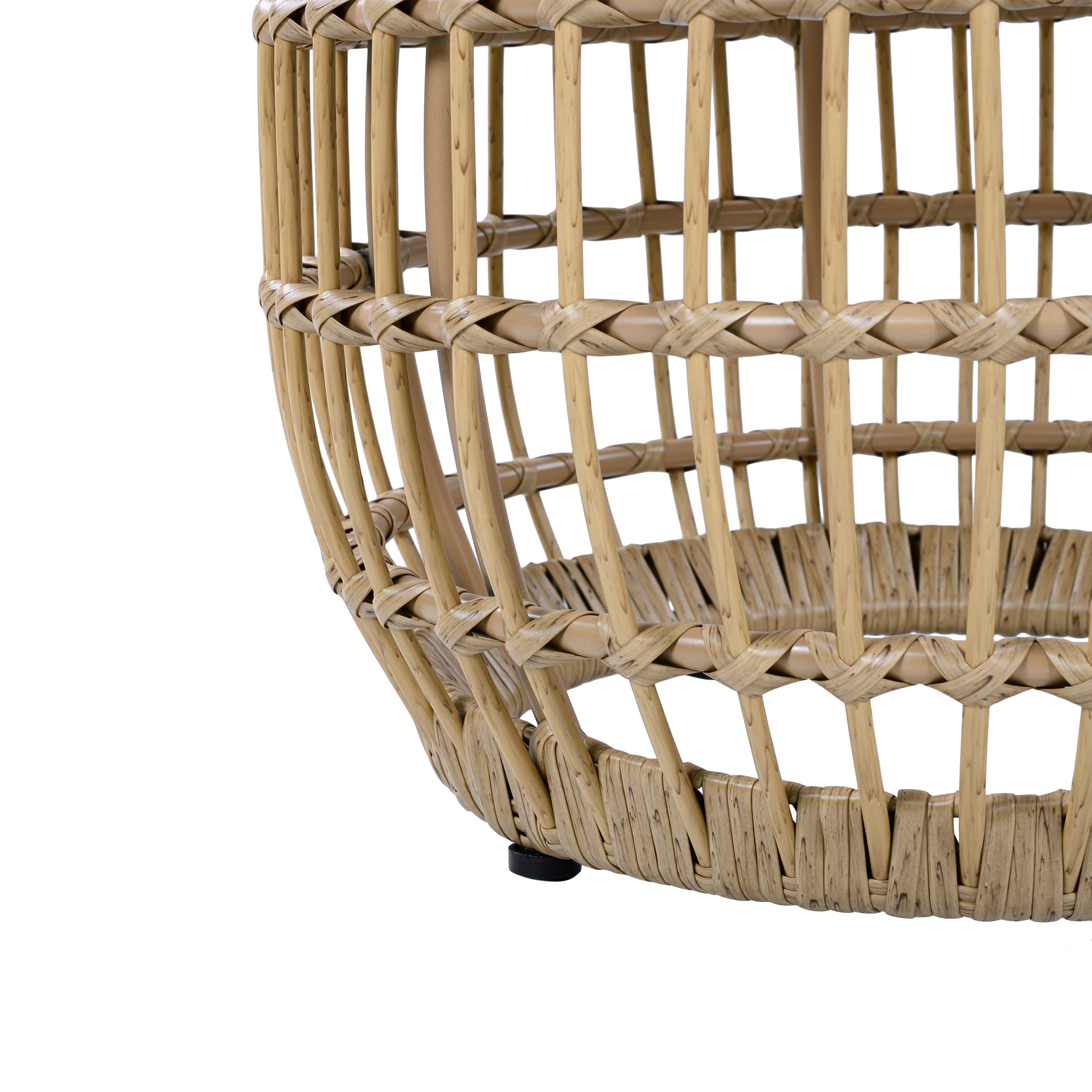 Outdoor Side Table Acacia Wood Wicker Base Round Light Brown 16in 150 LB