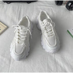 Elegant Women's Sneakers Lace Up Thick Platform Casual Shoes Leather Comfortable Walking Footwear Fashion New Lightweight Casual Everyday Walking Fashion Sneakers