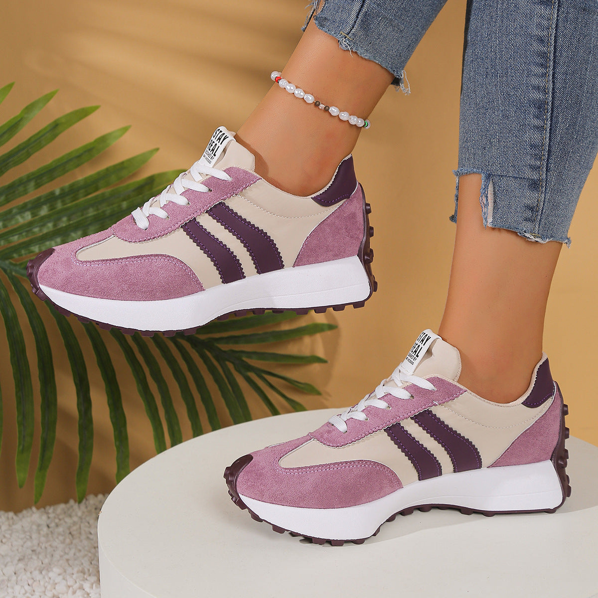 Women's Chunky Sole Sneakers - Breathable Mesh Casual Sports Shoes