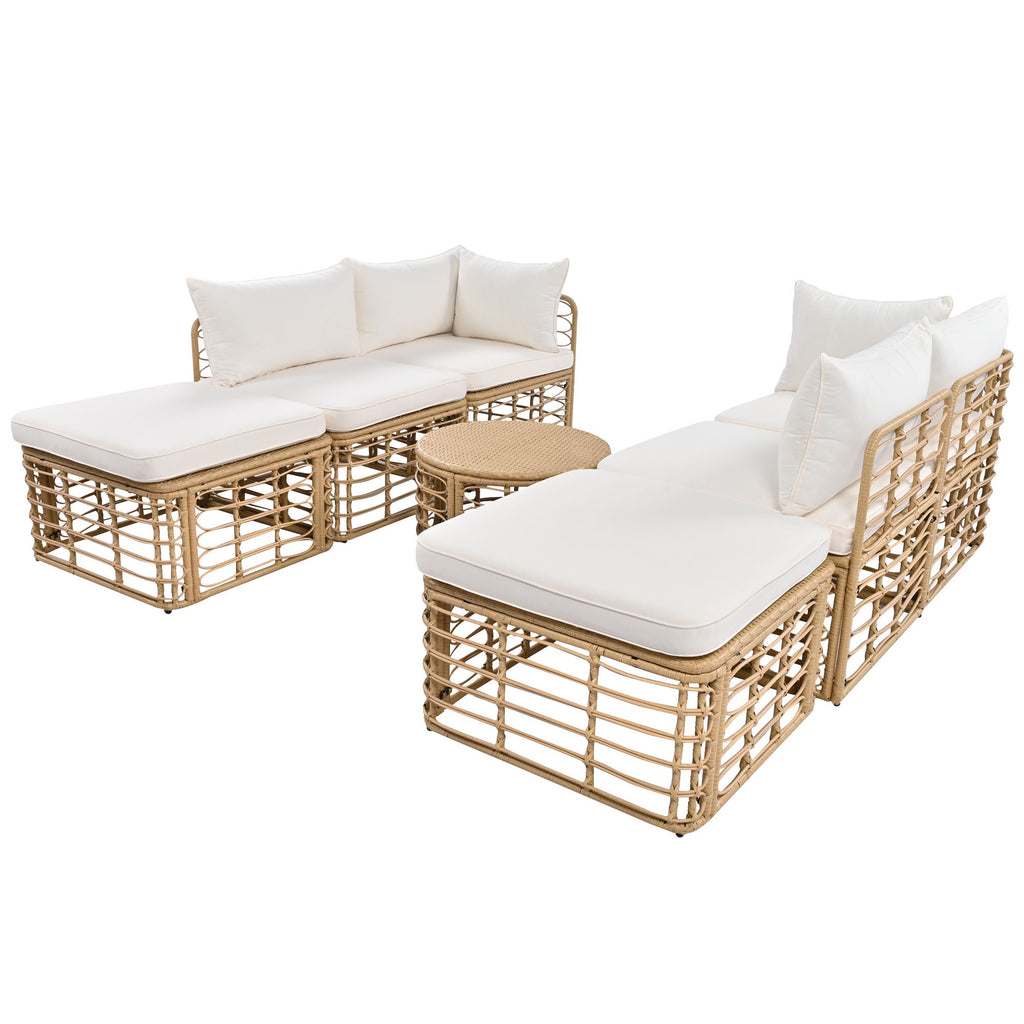 7 Pieces Outdoor Patio Furniture, All-Weather Rattan Sectional Sofa Set with