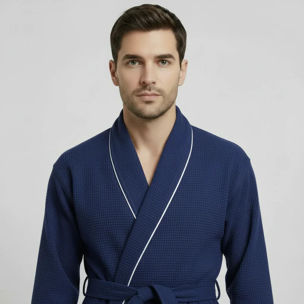 Premium Waffle Piping Robe for Men