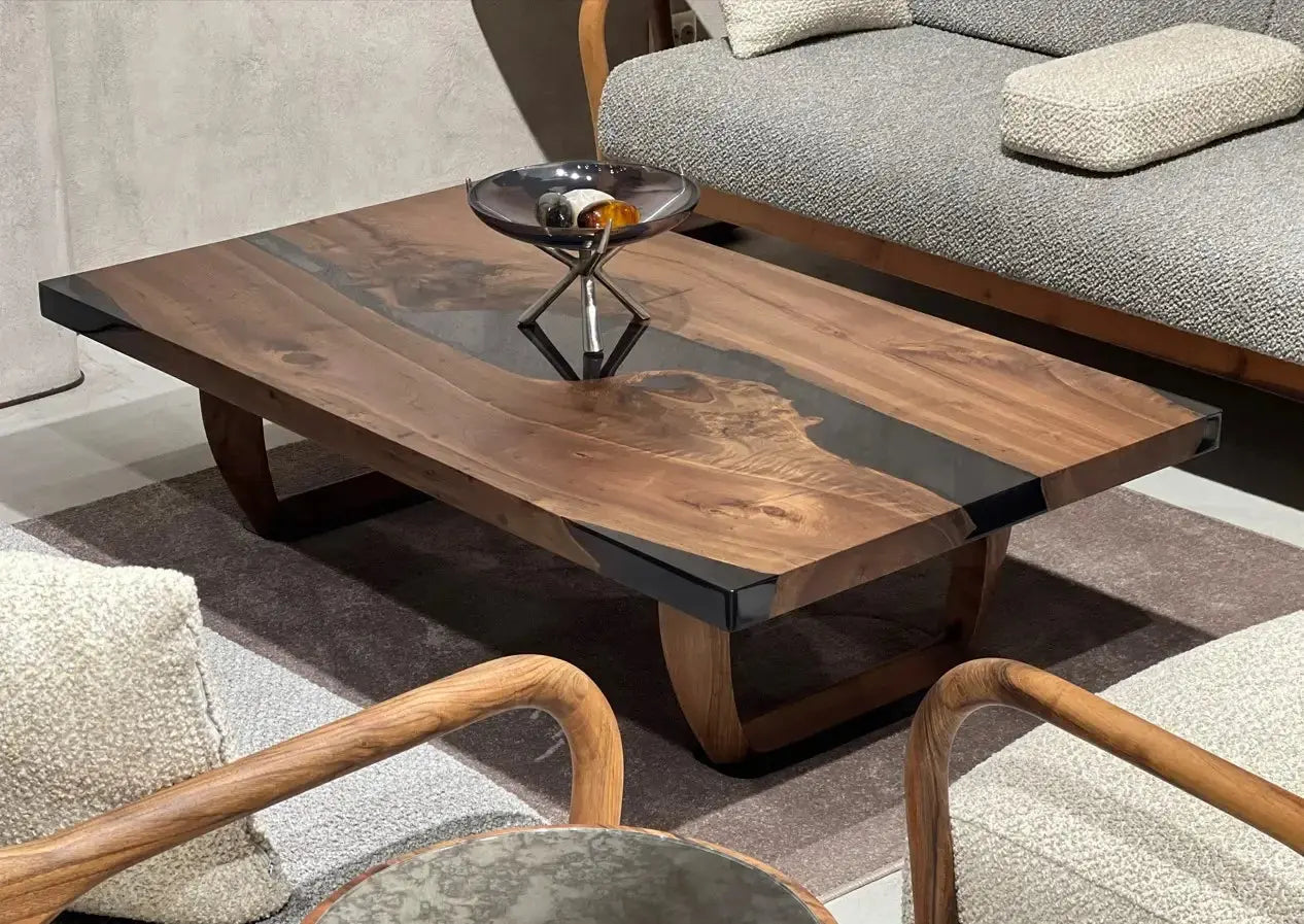 Resin Coffee Table With Walnut Legs