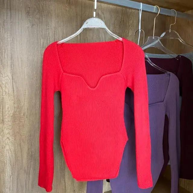 New Casual And Trendy Square Collar Long Sleeve Woman's Sweaters Knitted Pullover Spring Autumn Sweater Winter Tops For Women Black And White Jumper