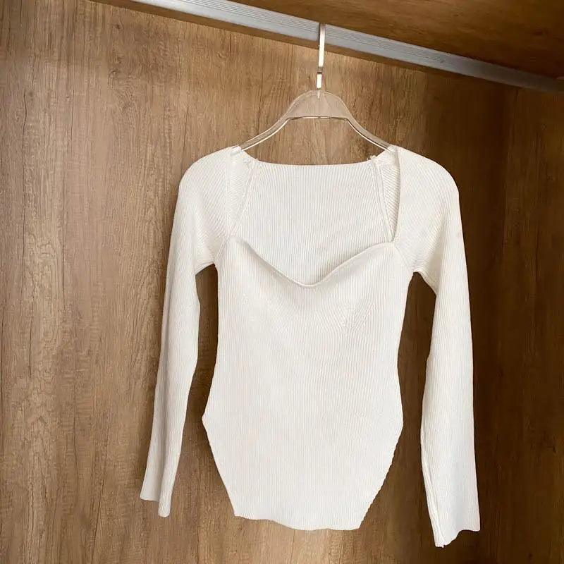 New Casual And Trendy Square Collar Long Sleeve Woman's Sweaters Knitted Pullover Spring Autumn Sweater Winter Tops For Women Black And White Jumper