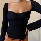 New Casual And Trendy Square Collar Long Sleeve Woman's Sweaters Knitted Pullover Spring Autumn Sweater Winter Tops For Women Black And White Jumper