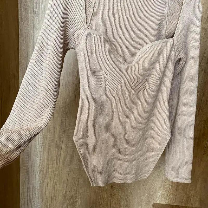 New Casual And Trendy Square Collar Long Sleeve Woman's Sweaters Knitted Pullover Spring Autumn Sweater Winter Tops For Women Black And White Jumper