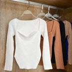 New Casual And Trendy Square Collar Long Sleeve Woman's Sweaters Knitted Pullover Spring Autumn Sweater Winter Tops For Women Black And White Jumper