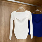 New Casual And Trendy Square Collar Long Sleeve Woman's Sweaters Knitted Pullover Spring Autumn Sweater Winter Tops For Women Black And White Jumper