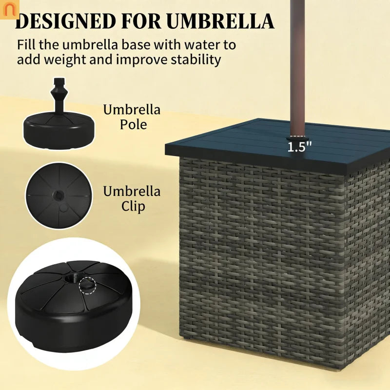 Outdoor End Table PE Rattan Gray Square Umbrella Hole 20x20in