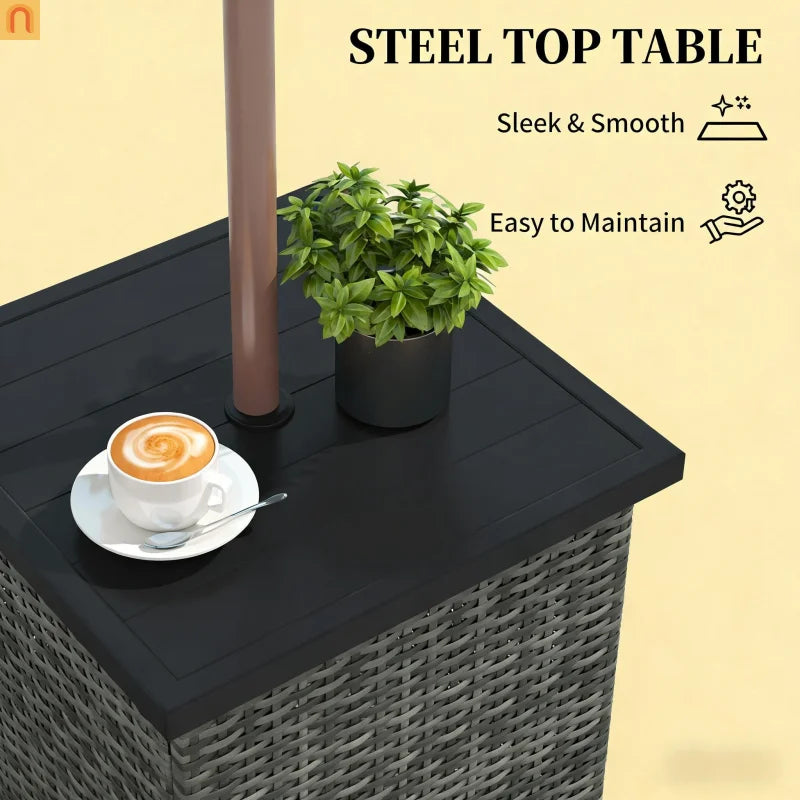 Outdoor End Table PE Rattan Gray Square Umbrella Hole 20x20in