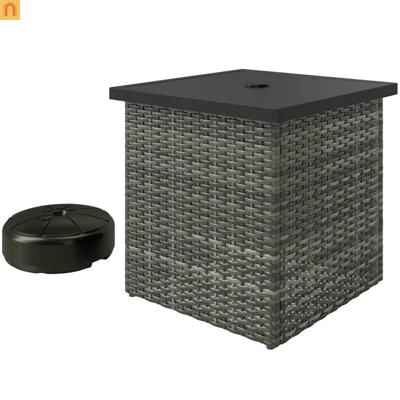 Outdoor End Table PE Rattan Gray Square Umbrella Hole 20x20in