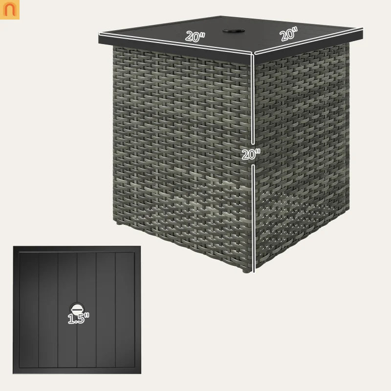 Outdoor End Table PE Rattan Gray Square Umbrella Hole 20x20in