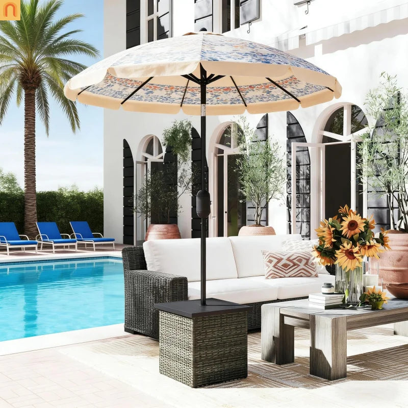 Outdoor End Table PE Rattan Gray Square Umbrella Hole 20x20in