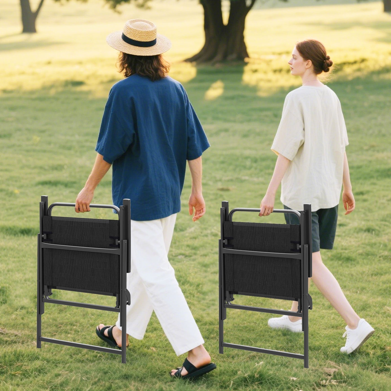 Set of 2/4/6 Outdoor Folding Chairs with Breathable Seat