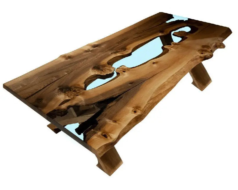 Live Edge Rustic, Epoxy Resin River Dining Room Table Made of Walnut