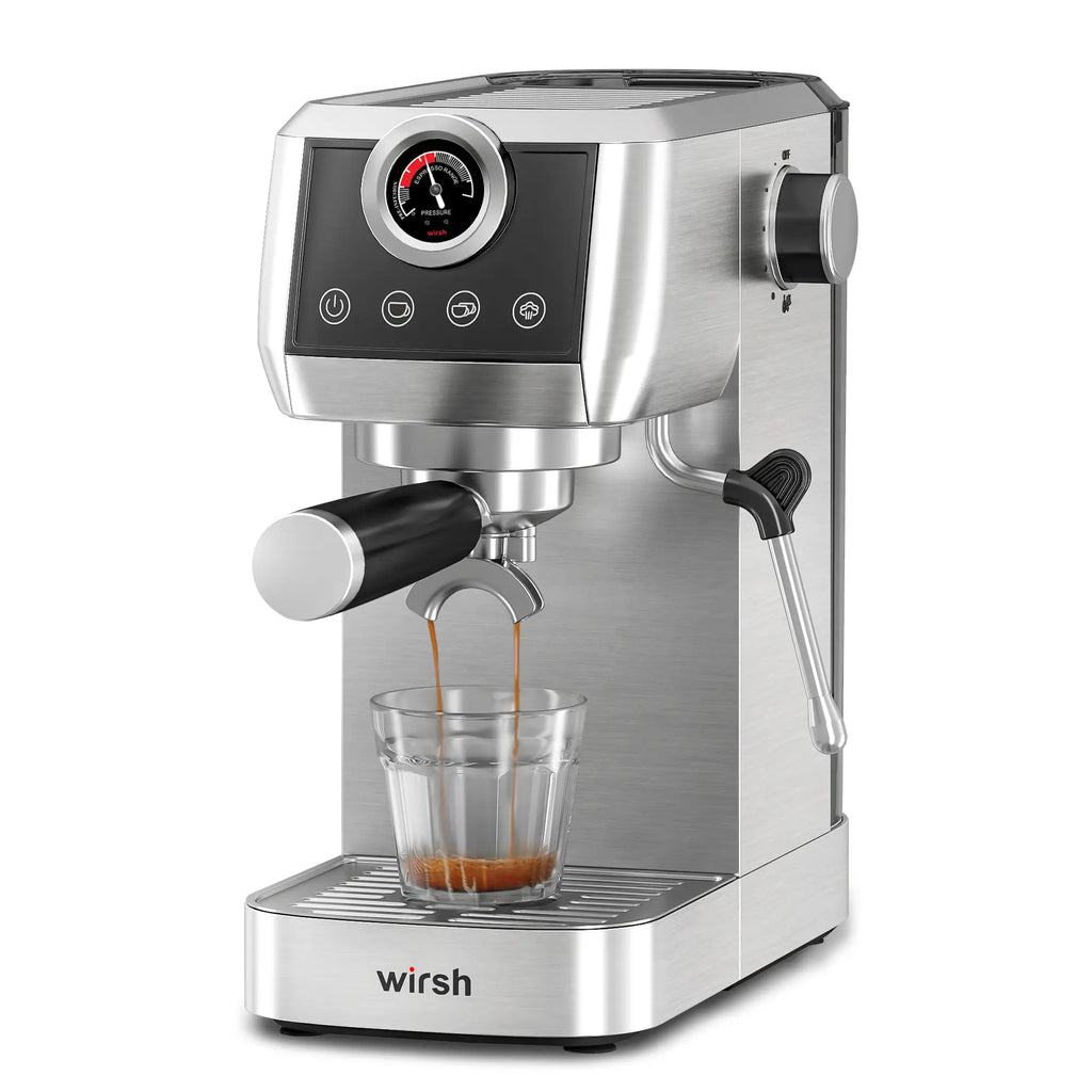 Wirsh 20 Bar Espresso Machine with Plastic Free Portafilter and Steamer, Pressure Gauge, Touch Screen, Full Stainless Steel (Home Barista Plus)