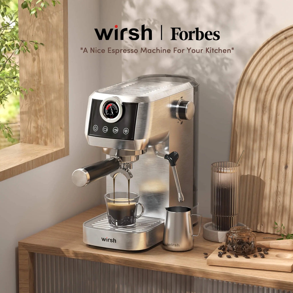 Wirsh 20 Bar Espresso Machine with Plastic Free Portafilter and Steamer, Pressure Gauge, Touch Screen, Full Stainless Steel (Home Barista Plus)