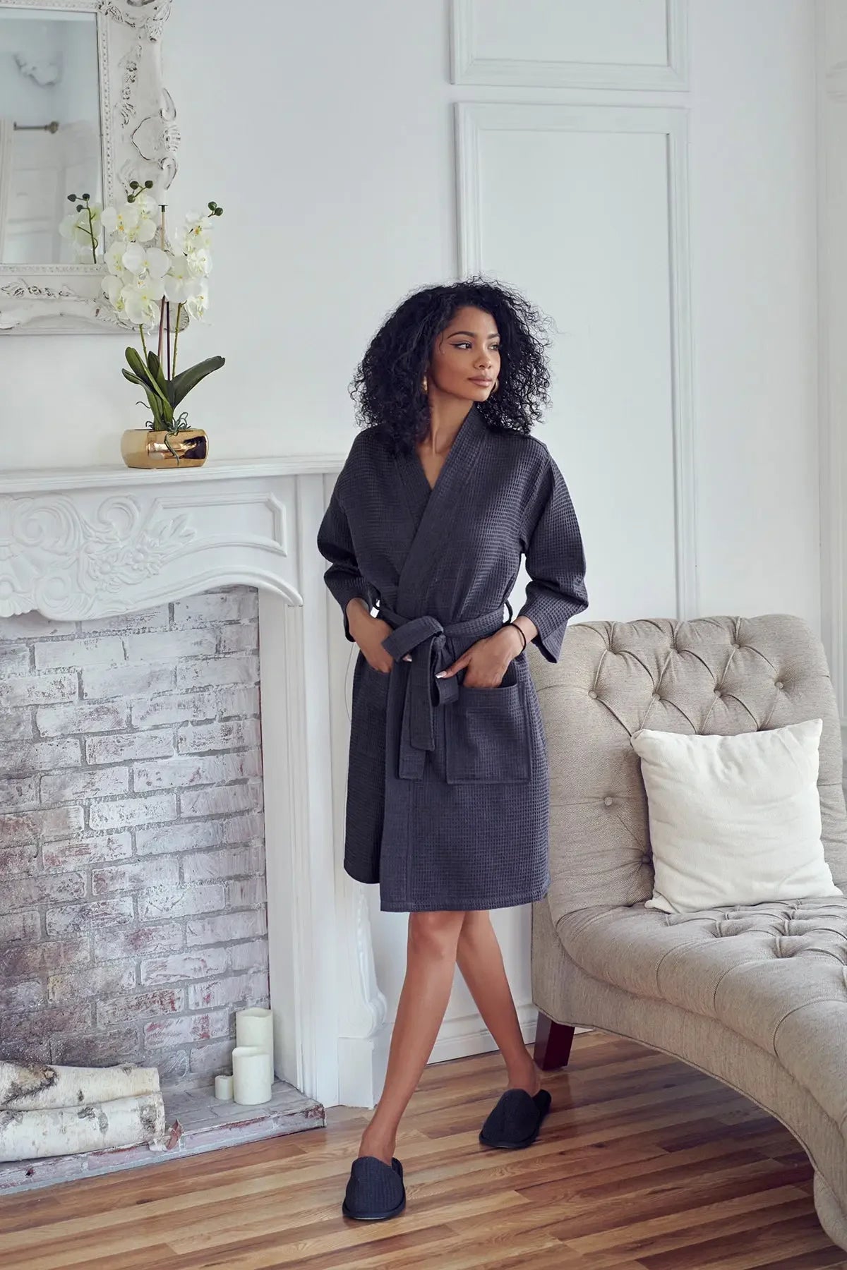 Knee-Length Waffle Robe for Women